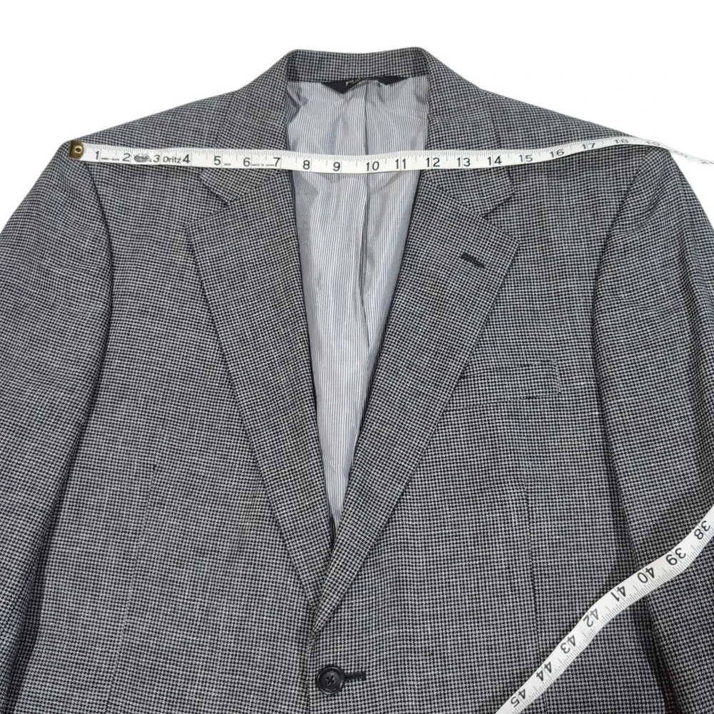 Jos A Bank Silk‎ Wool Sport Coat Men's Size 42L Black White Houndstooth 2 Button